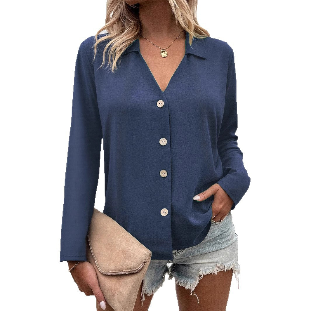 Women's Solid Color Long Sleeve Ice Silk Elegant Blouse