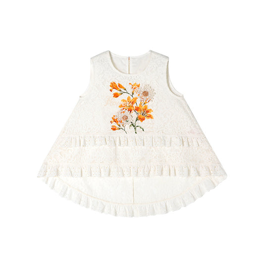 Children's Sling Shirt Summer Embroidered Hollow Lace Children's T-shirt