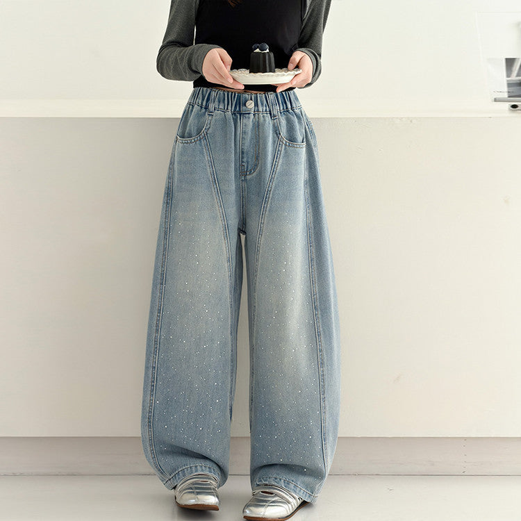 Children's Trousers Fashion Rhinestone Jeans Stitching Casual Children's Pants