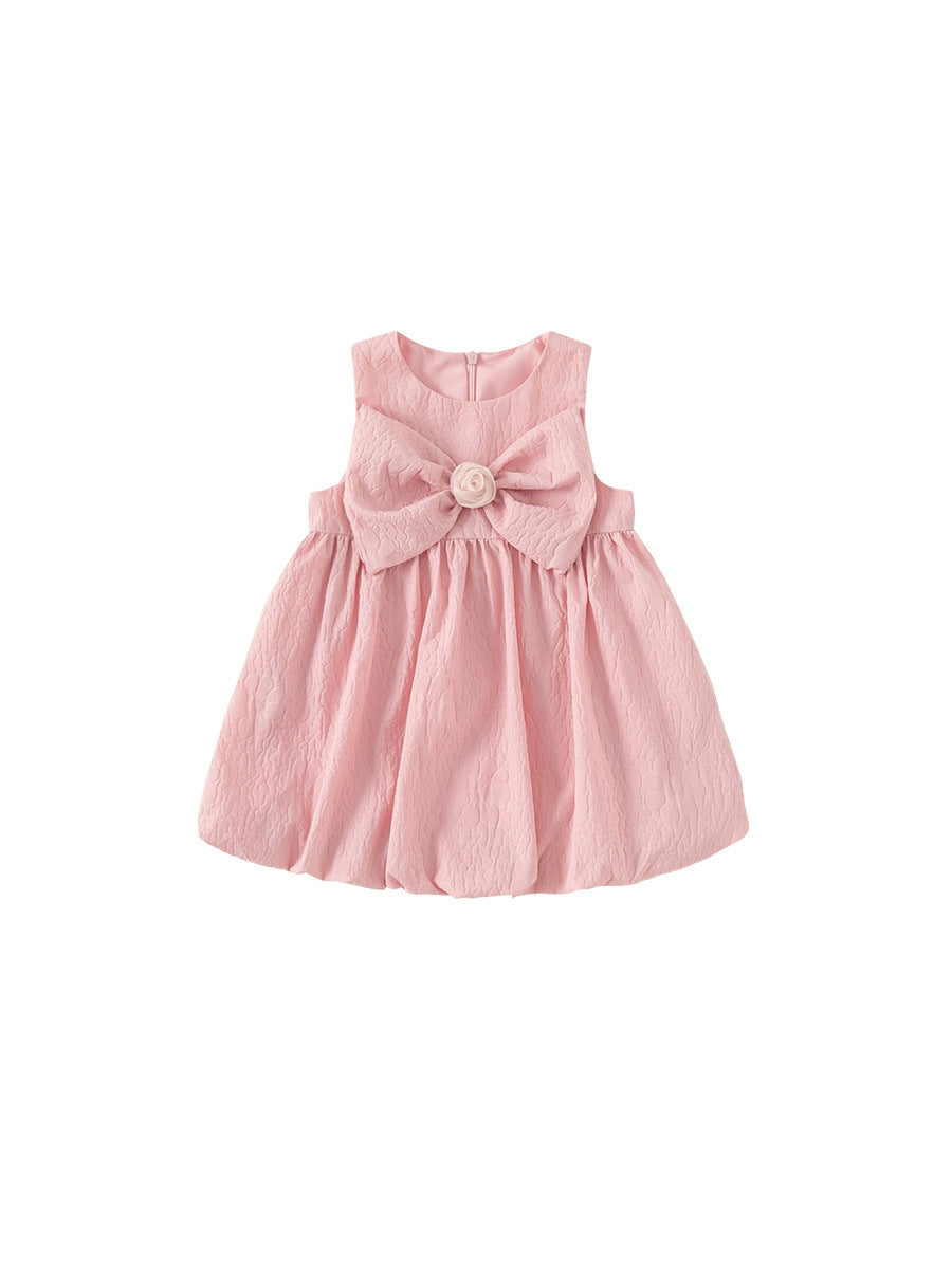 Children's Clothing Summer Solid Color Bow Sleeveless Princess Children's Dress