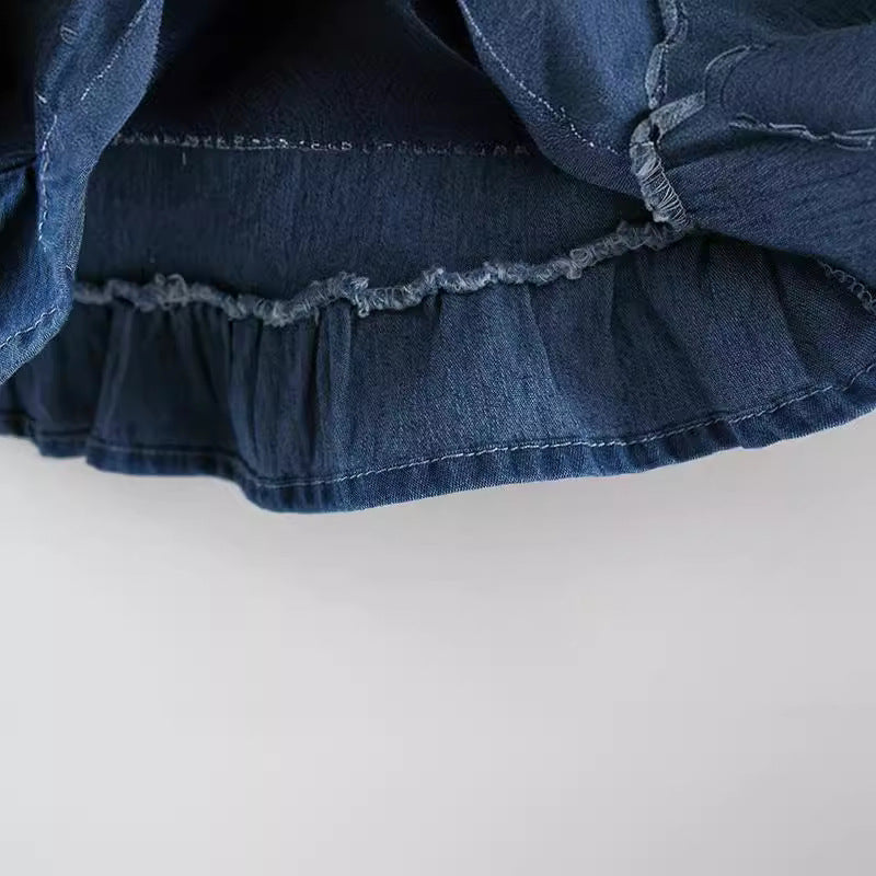 Children's Summer Flounced Sleeve Denim Skirt Clothing Fake Children's Dress