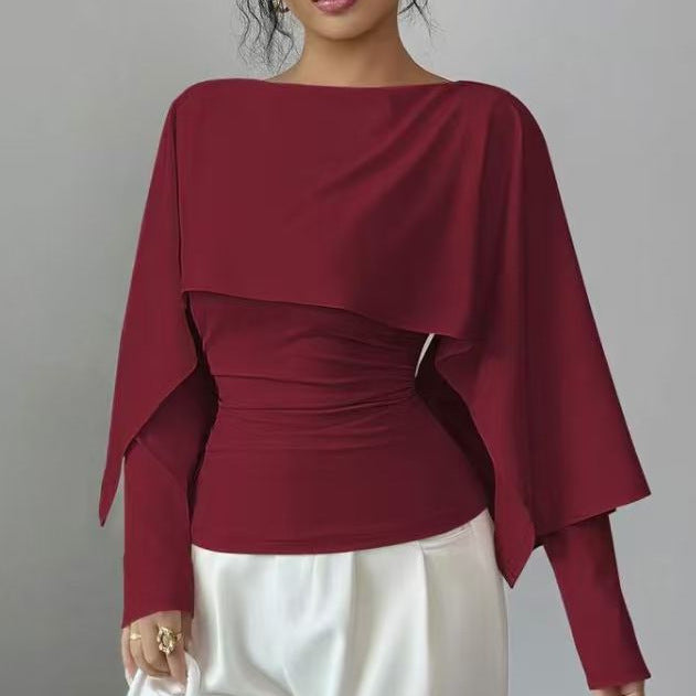 Style Black Round Neck Cape Design Lightly Mature Slimming Shorts