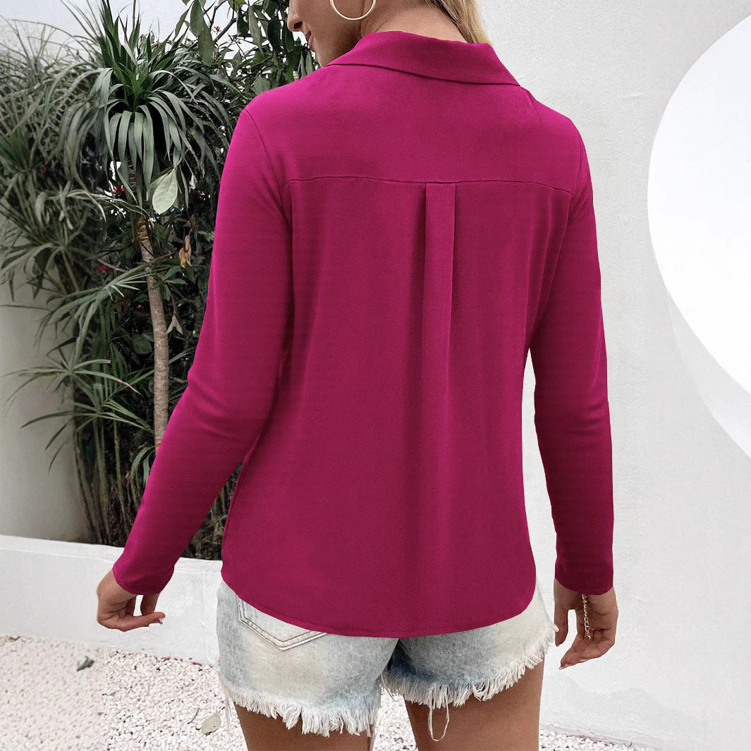 Women's Solid Color Long Sleeve Ice Silk Elegant Blouse