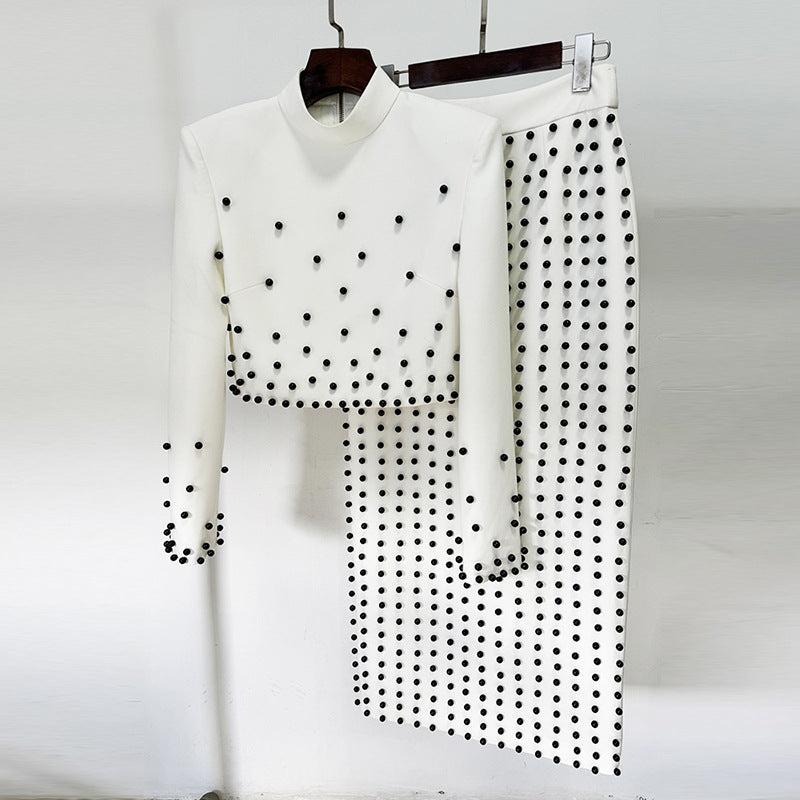 New Pearl Beaded Long Two-piece Set Fashion Casual Suit