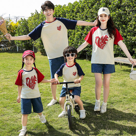 Summer Dress Western Style Boys Raglan Sleeve Family Three Parent-child Outfit