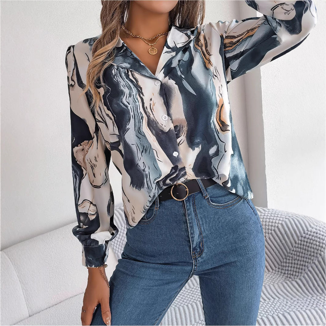 Women's Casual Contrast Color Striped Collar Long Lace Shirt, Chiffon Shirt