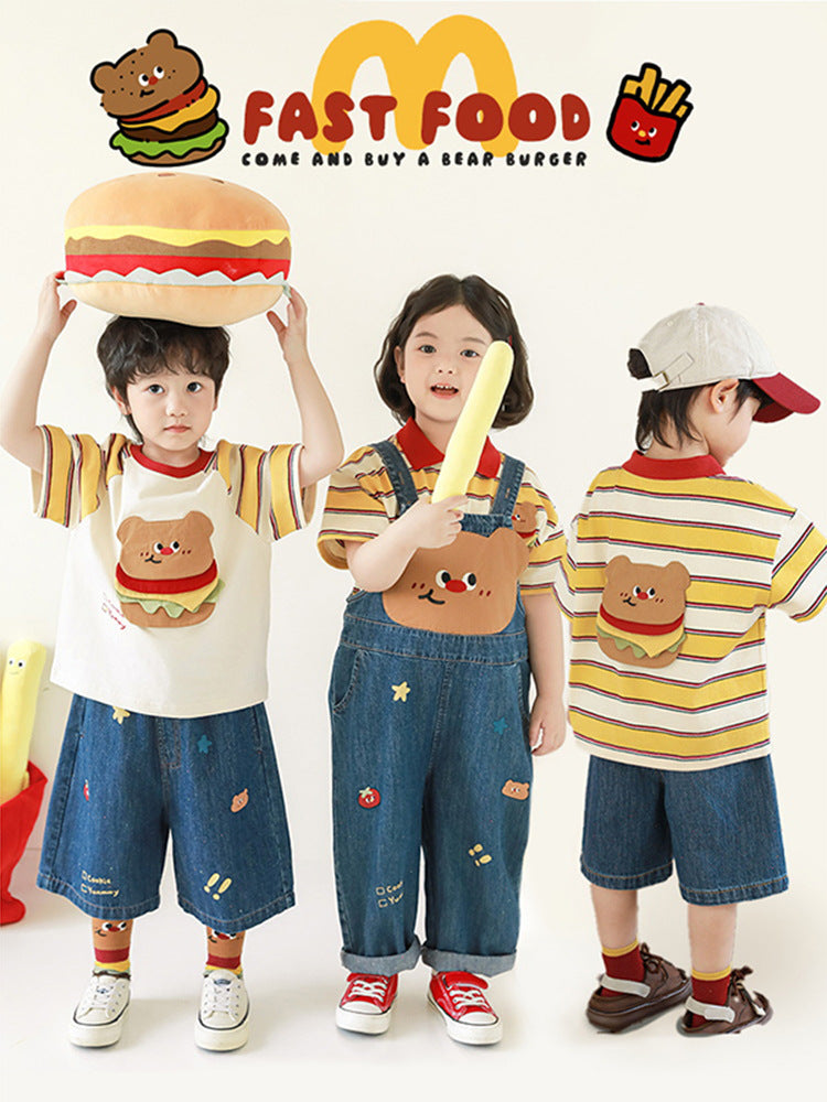Lightweight Jeans Cute Hamburger Series Suit Children's T-shirt