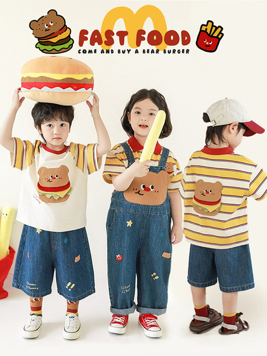 Lightweight Jeans Cute Hamburger Series Suit Children's T-shirt