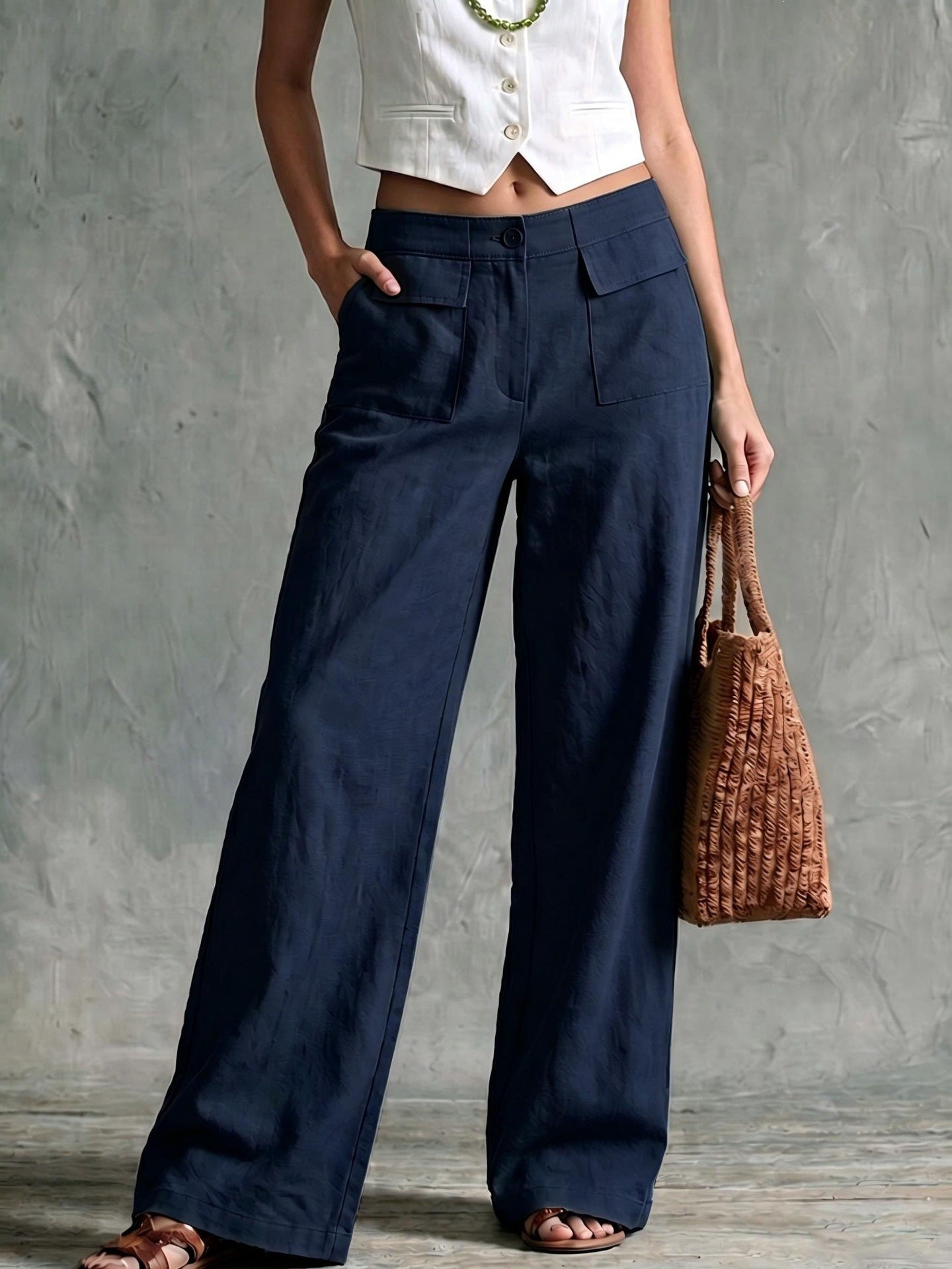 Women's Solid Color Cotton Linen Loose Trousers Casual Pants