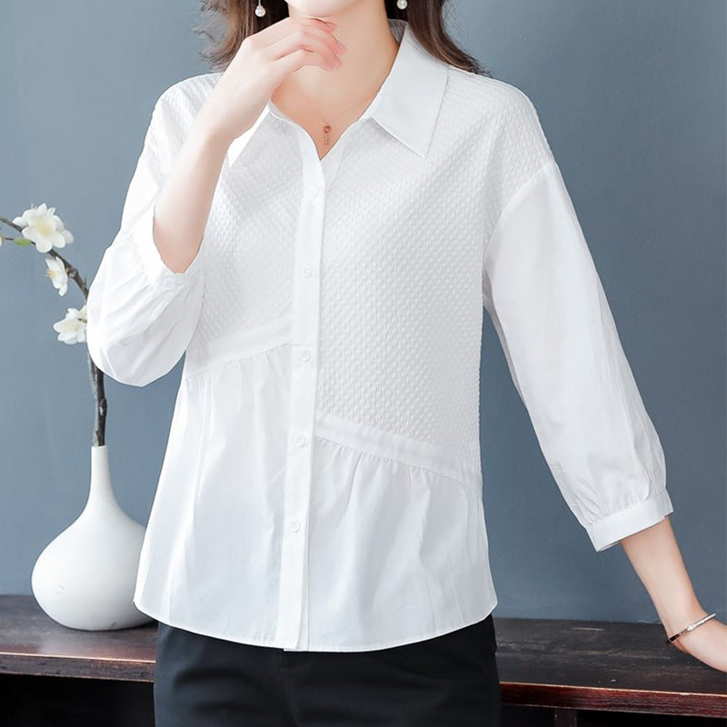 Women's Fashion Simple White Shirt Long Sleeve Korean Style Niche Design Blouse