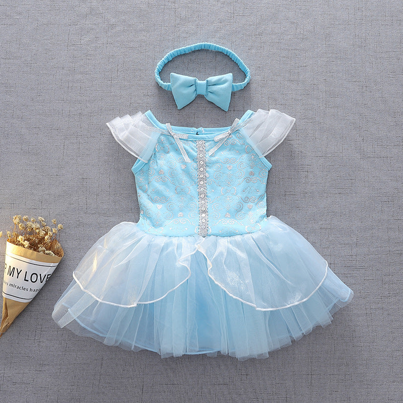Children's Pullover Romper Short Sleeve Tulle Skirt Jumpsuit, Climbing Suit