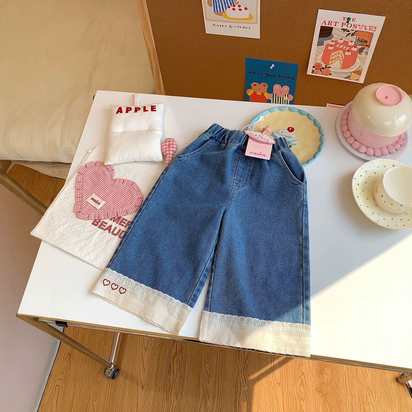 Children's Summer Jeans Western Style Lace Patchwork Easy Matching Children's Pants