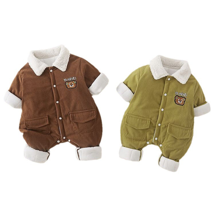Clothes Jumpsuit Fur Collar Corduroy Romper Keep Warm Jumpsuit, Climbing Suit
