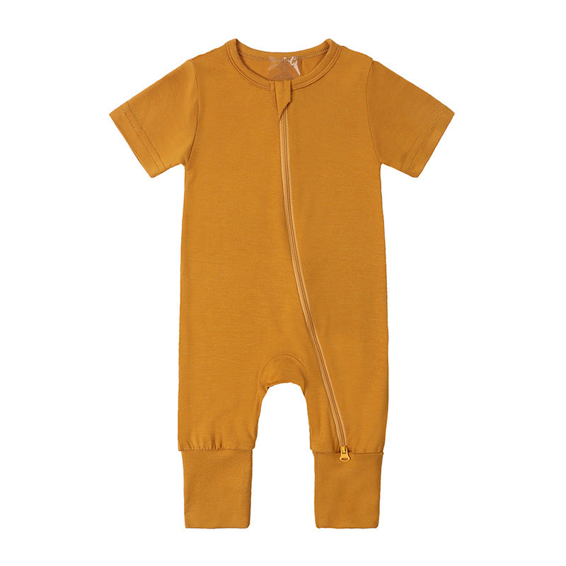 Jumpsuit Summer Bamboo Fiber Style Short Sleeve Male Female Jumpsuit, Climbing Suit