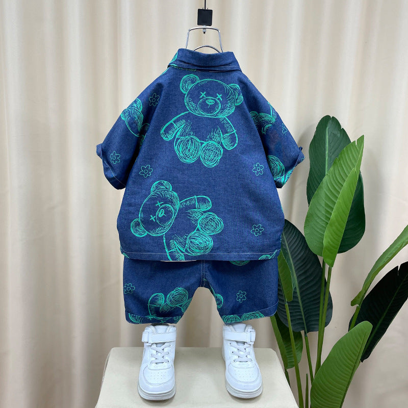 Children's Clothing Denim Short Sleeve Shirt Outfit Trendy Handsome Clothes Children's Suit