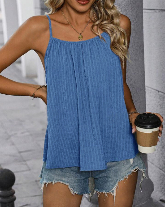 Women's Casual Solid Color Loose Pleated Sleeveless Camisole Small Vest/suspenders/tube Top
