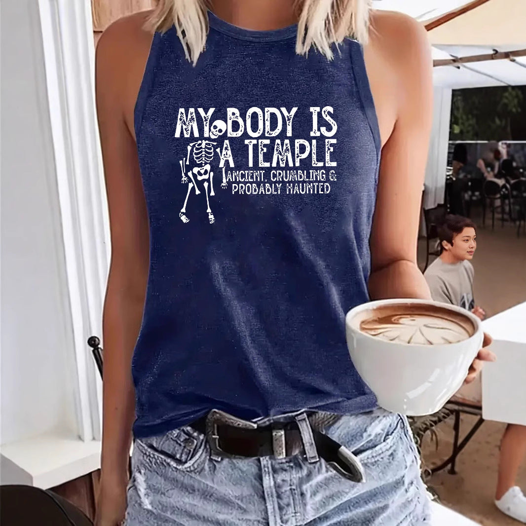 Women's Summer Casual Sleeveless Large Tanks Skull Clothing