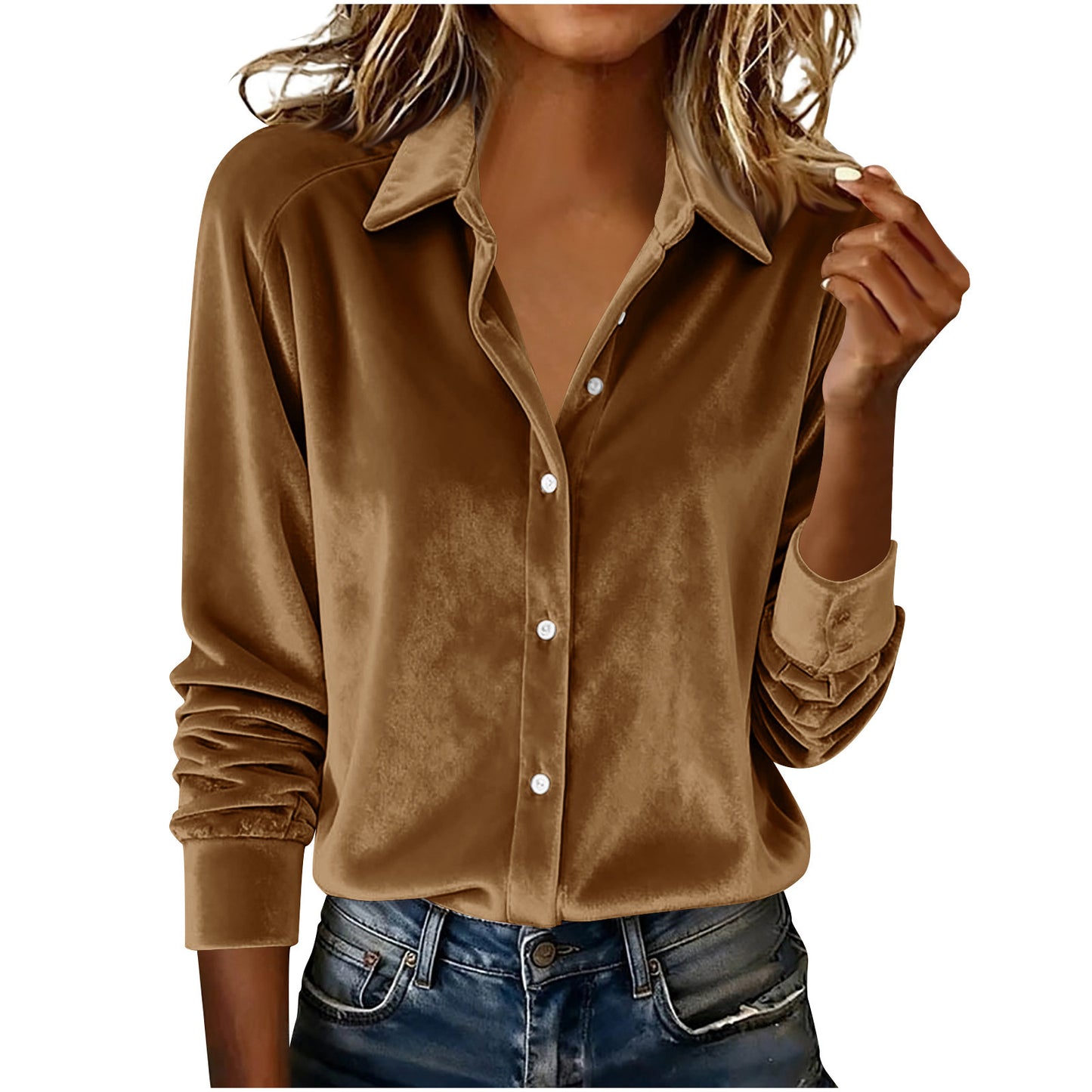 Spring Simple Solid Color Polo Collar Blouse