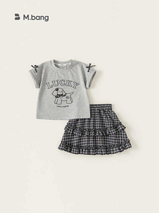 Children's Clothing Bow Cute Short Sleeve Plaid Lace Children's Suit