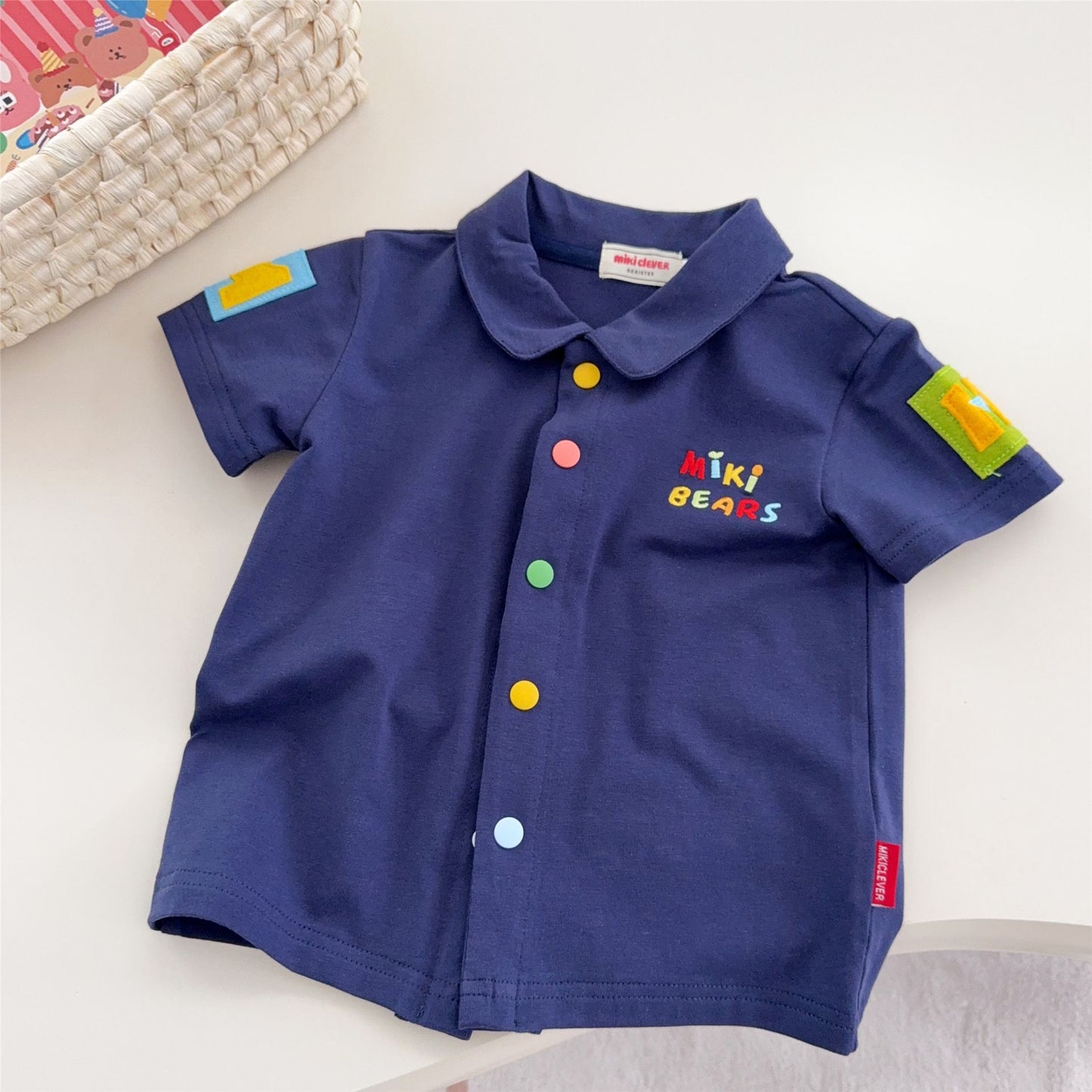 Children's Cotton Base Shirt Tops Summer Inner Wear Cartoon Color Buckle Children's T-shirt