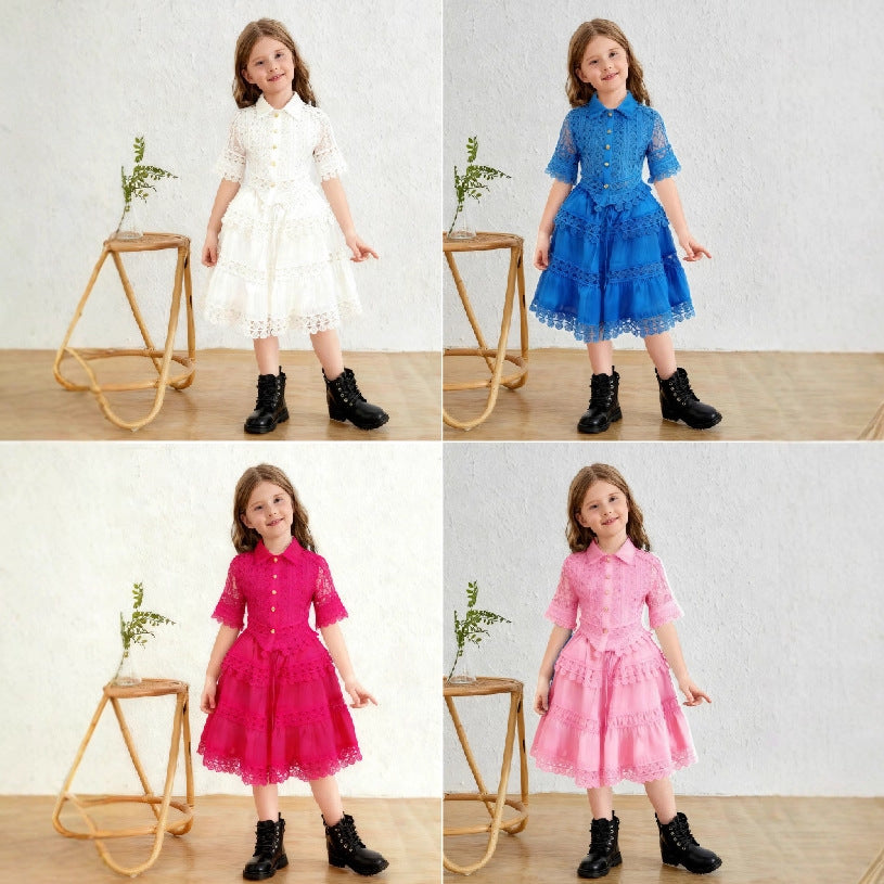 Elegant Short-sleeved Shirt Skirt Fashion Suit Children's Dress