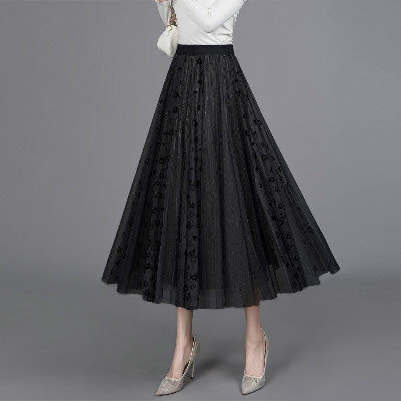 High Waist Slimming Mid-length Drape A- Line Big Hem Skirt