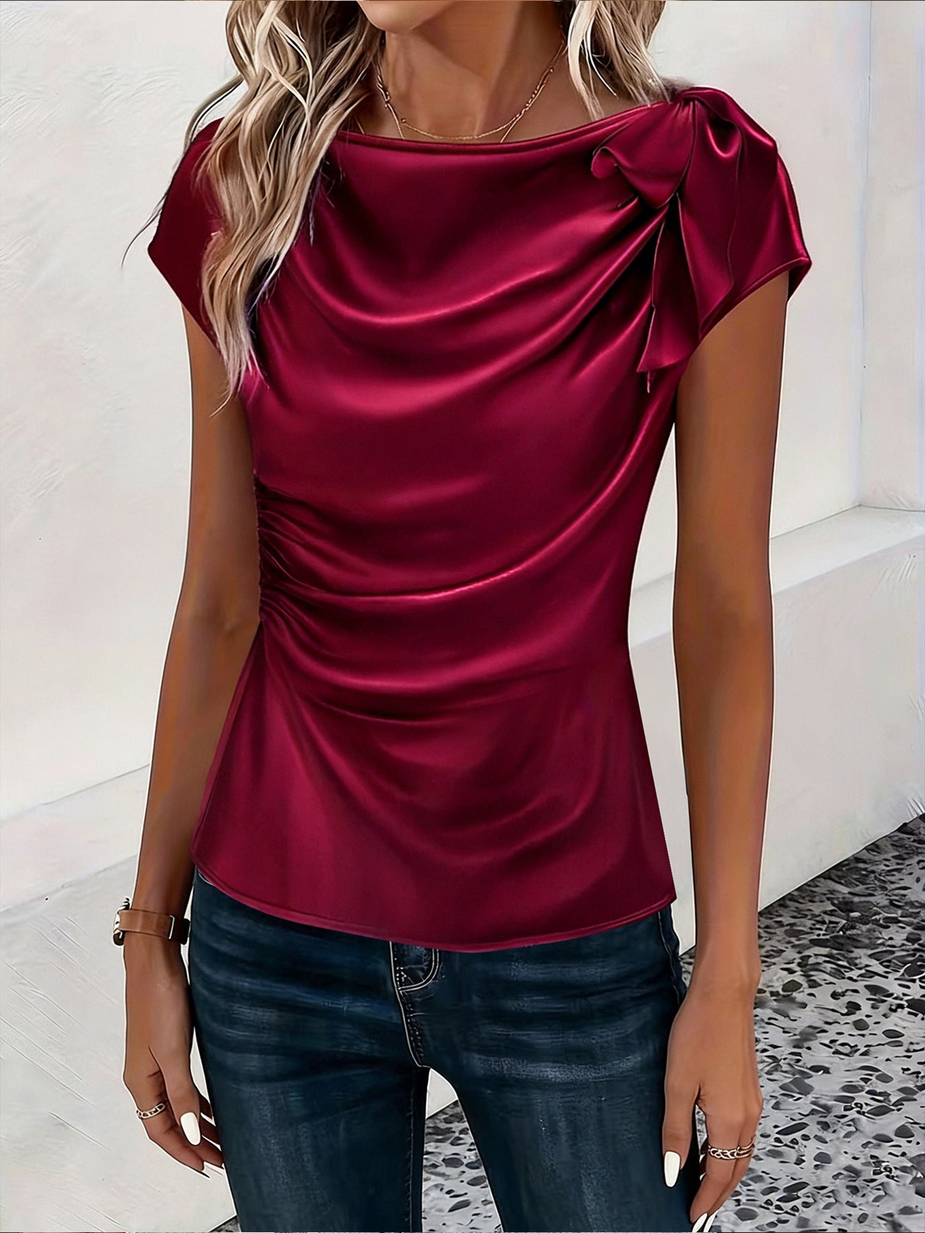 Women's Solid Color Satin Artificial Silk Pullover Tops