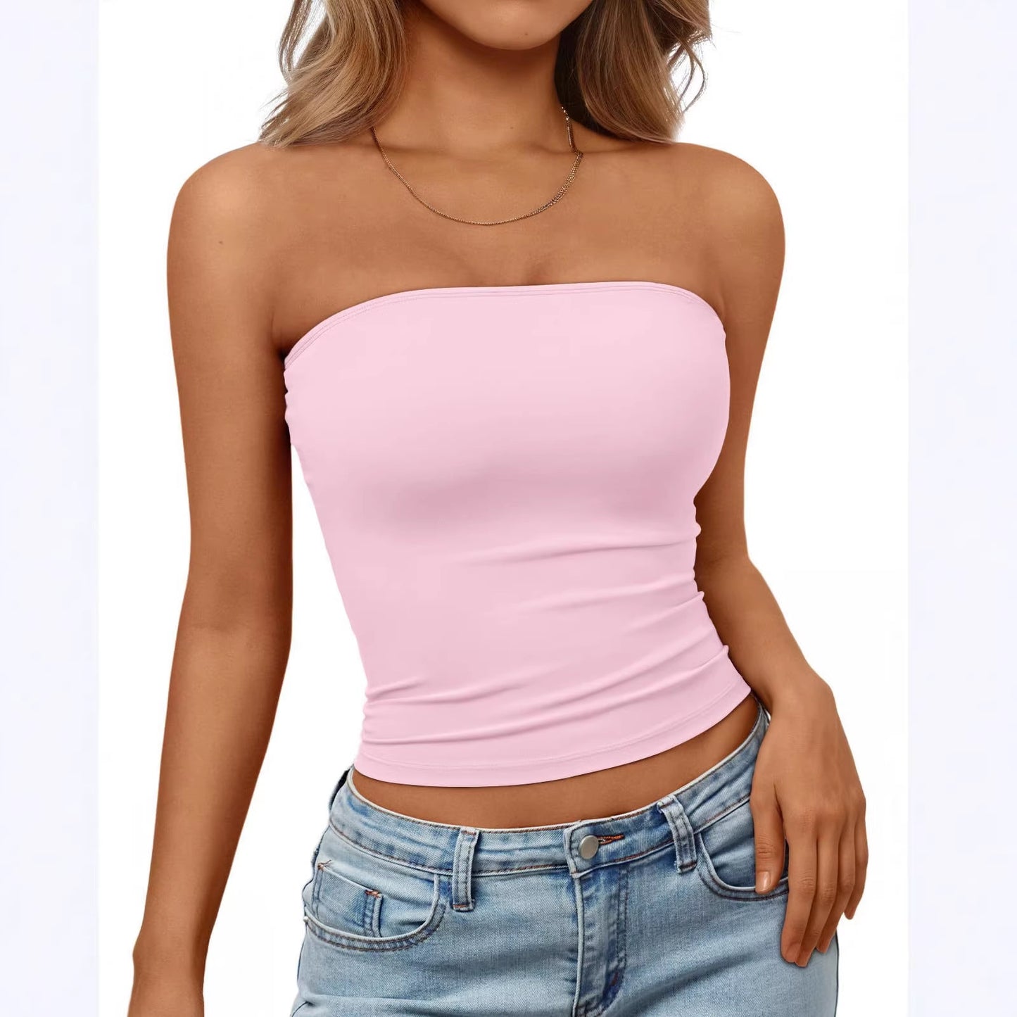 Women's Summer Basic Solid Color Backless Sleeveless Small Vest/suspenders/tube Top