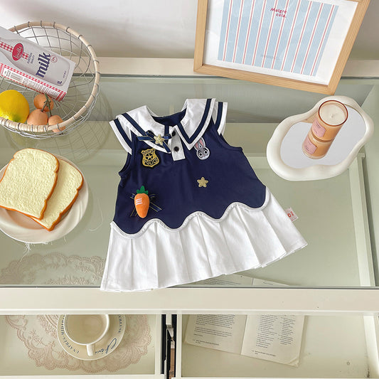Women's & Children's Rabbit Back Bow Color Matching Pleated Skirt Children's Dress