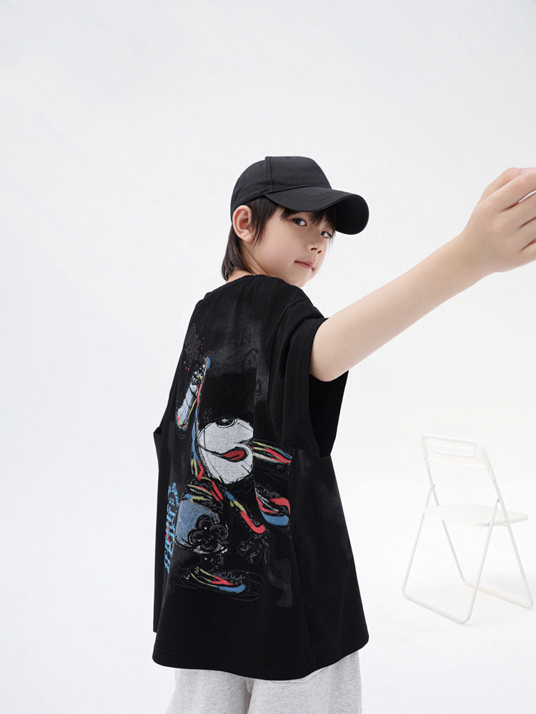 Children's Printed Trendy Cool Short Sleeve Ice Thin Half Round Children's T-shirt