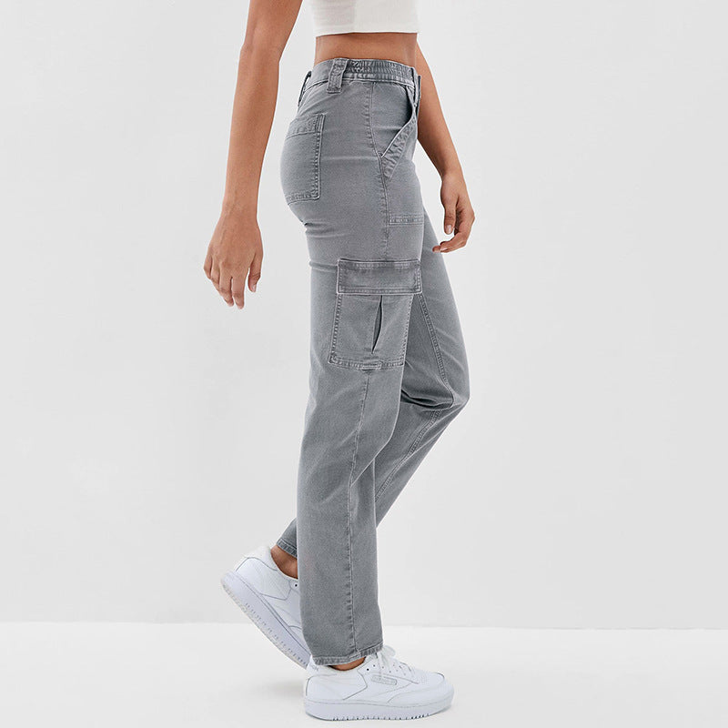 Women's Washed Button Casual Cotton Trousers Women's Jeans
