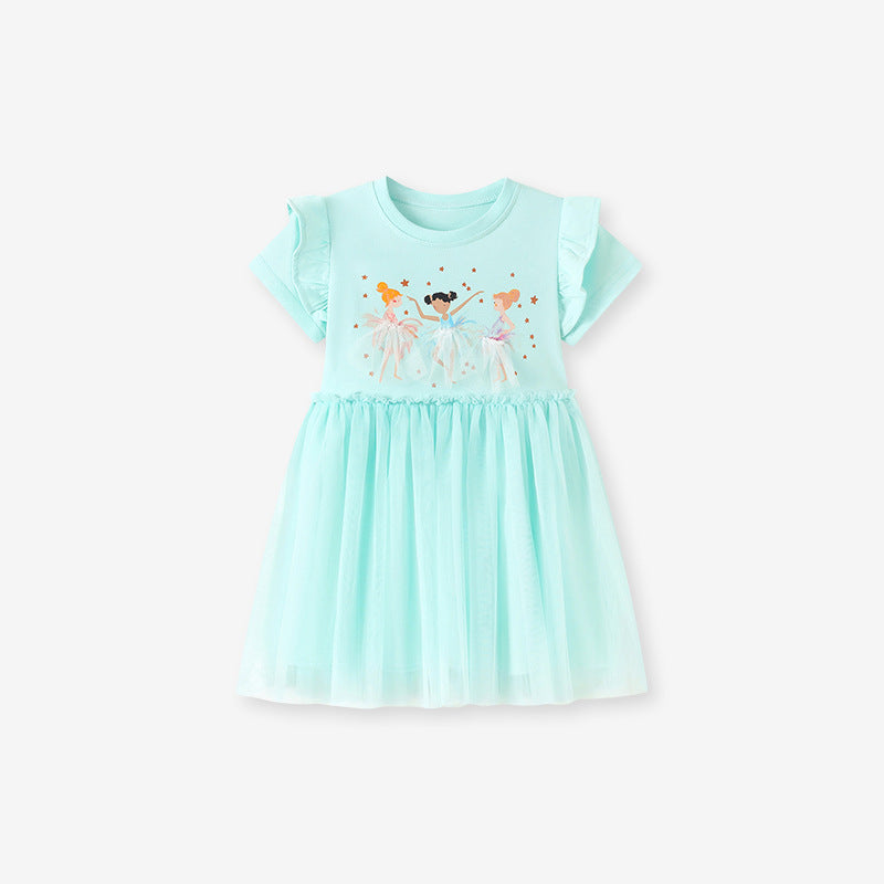 Children's Mesh Princess Summer Cartoon Skirts Short-sleeved Children's Dress