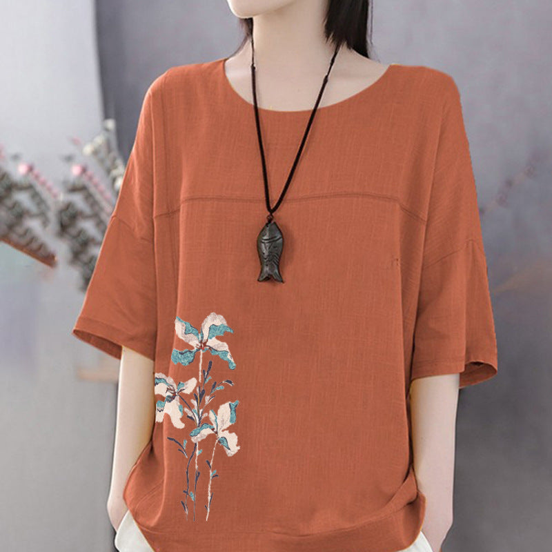 Women's Casual Short-sleeved Cotton Linen Loose Bottoming Shirt Women's T-shirt