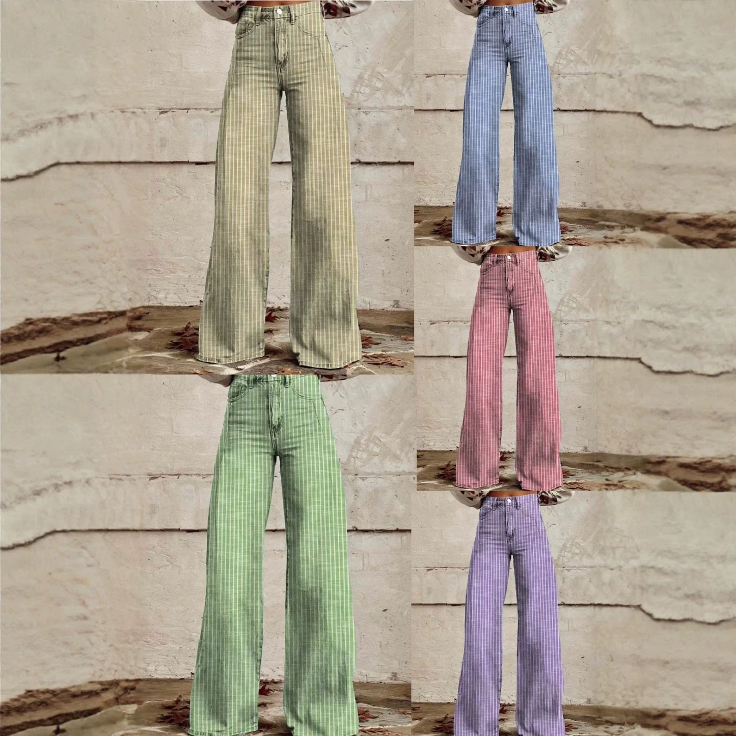 Vintage Stripe Loose High Waist Wide Women's Jeans