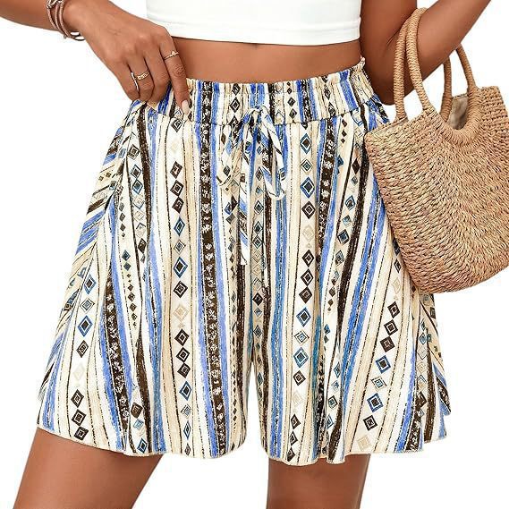 Women's High Waist A- Line Printed Lace Up Casual Slimming Skirt
