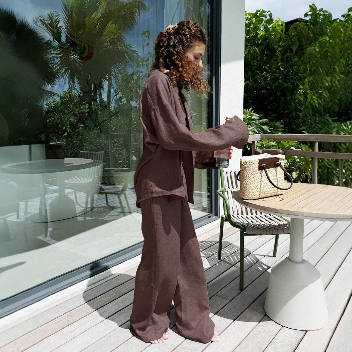 Women's Loose Long-sleeved Shirt Trousers Two-piece Fashion Casual Suit