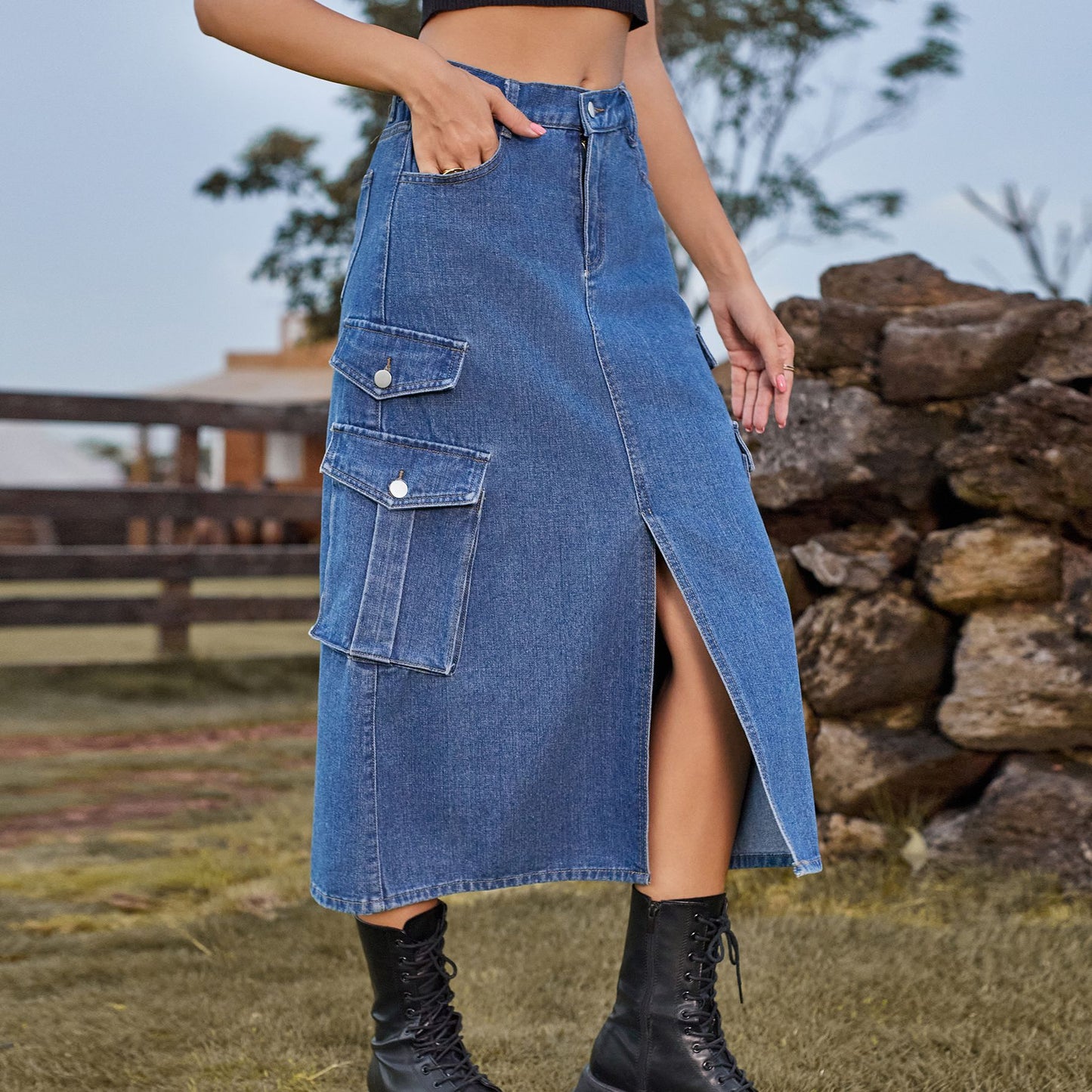 Women's American Hot Elastic Waist Denim Cargo Pants