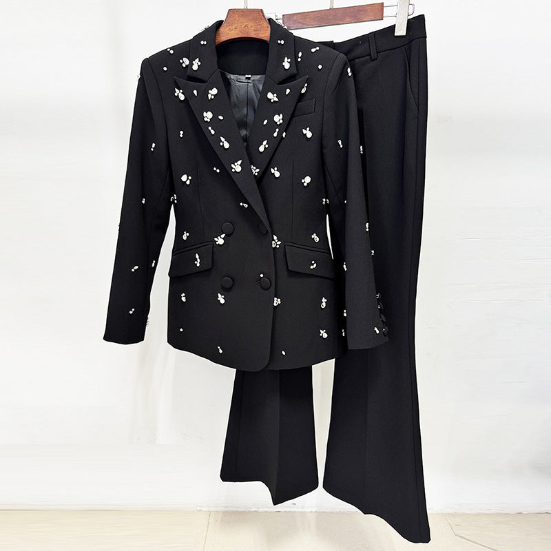 Bead Diamond Slim Fit Trousers Two-piece Fashion Casual Suit