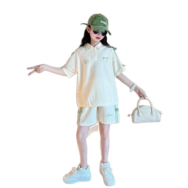 Children's Western Style Medium Big Bow Short Sleeve Ribbon Shorts Children's Suit