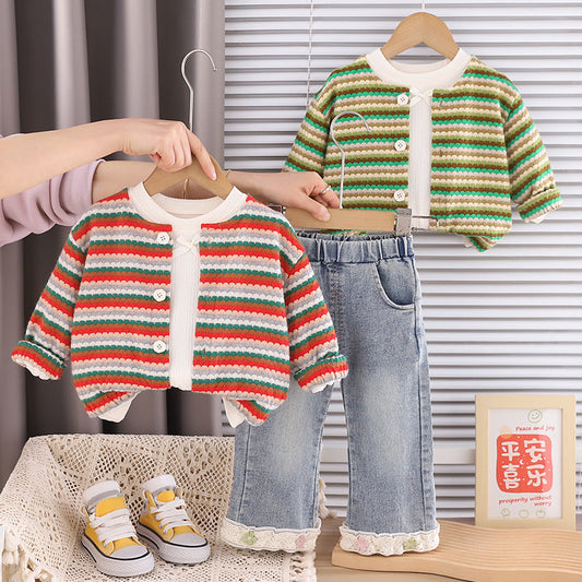Children's Clothes Spring Western Style Color Stripes Children's Suit