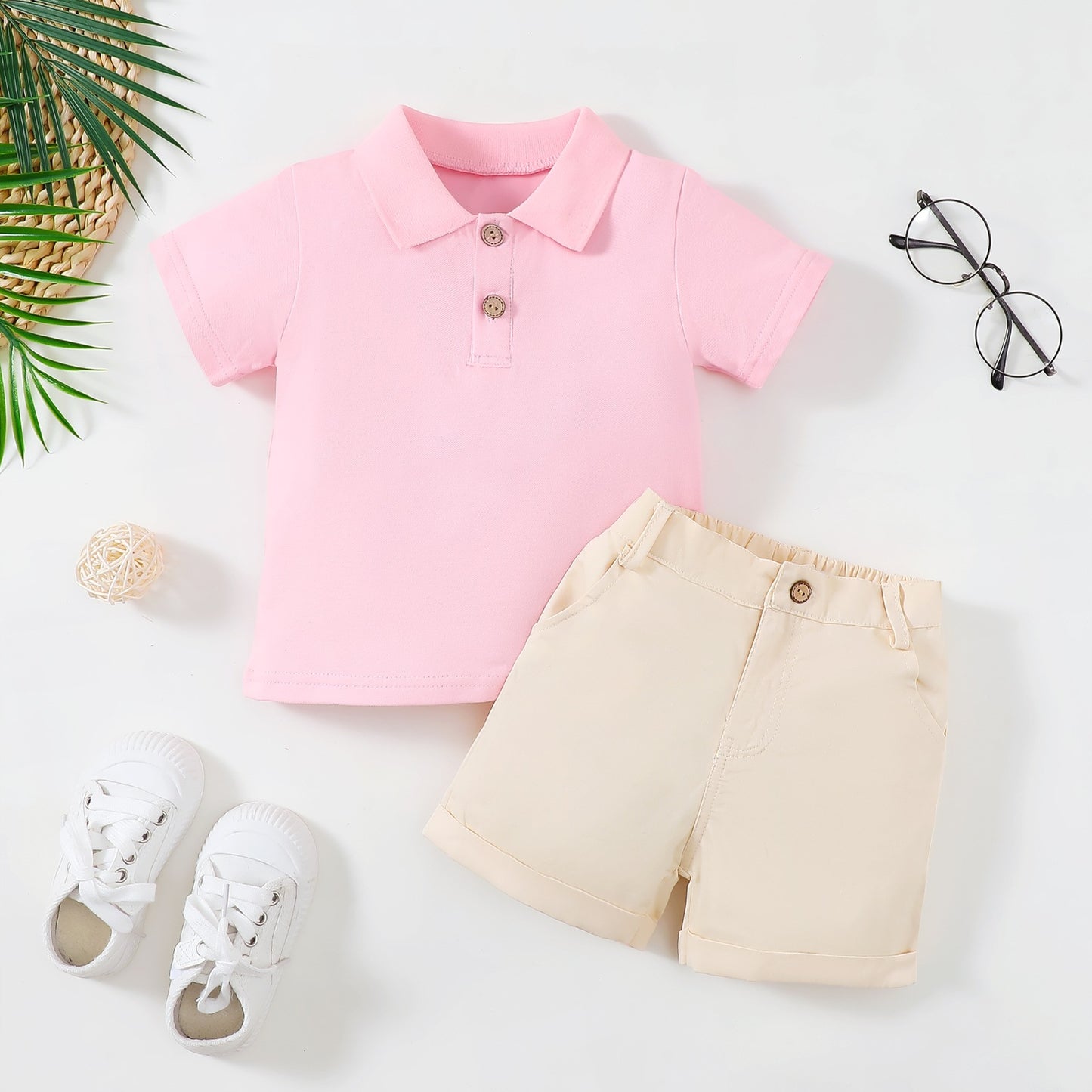 Stand Collar Shirt Short Sleeve Top Double Pocket Zipper Shorts Children's Suit