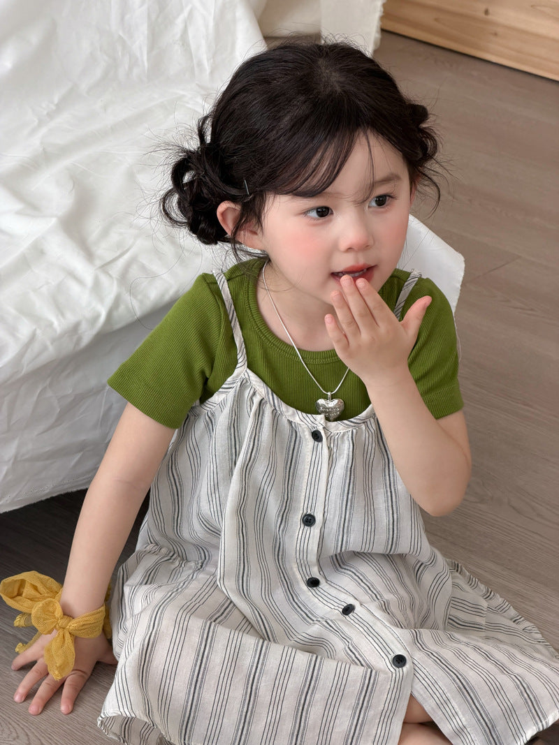 Children's Maida Korean Style Summer Striped Suspender Skirt Simple Children's Dress