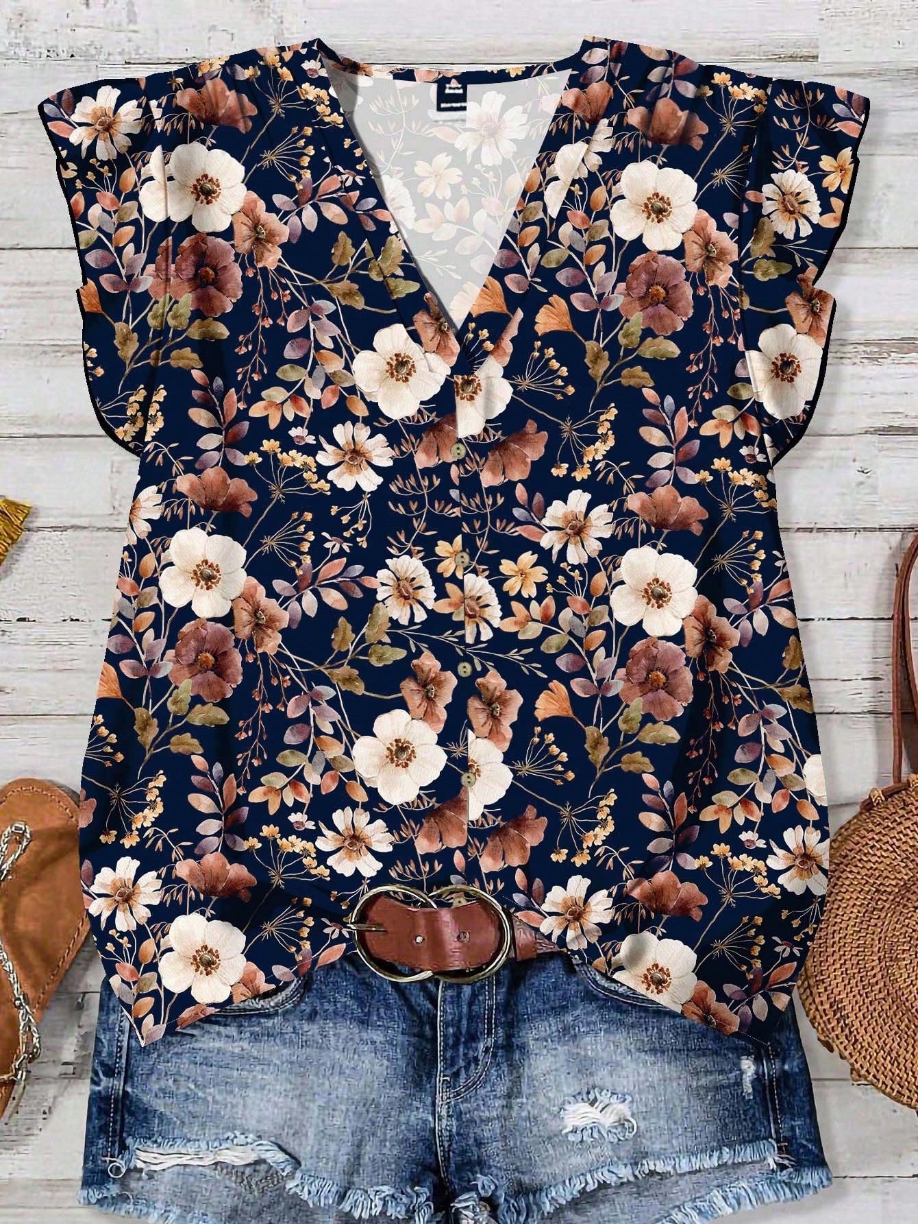 Women's Casual Elegant Cap Sleeve Loose Shirt Source Blouse