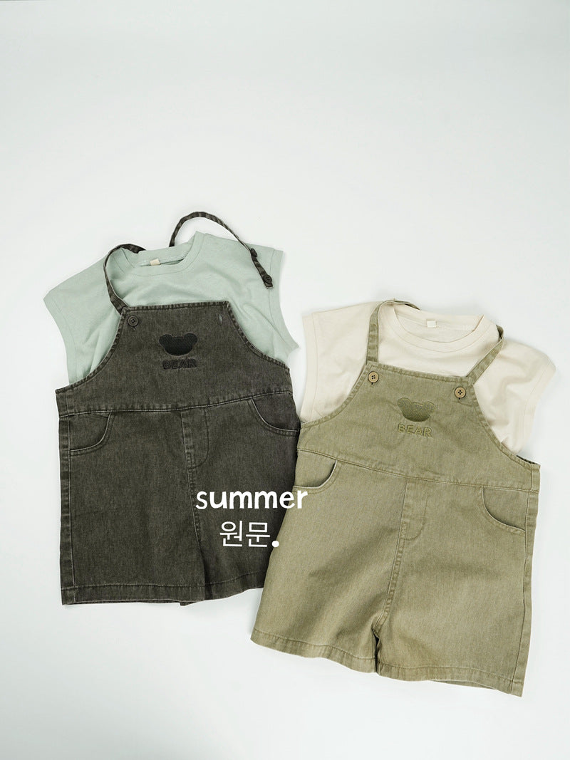 Children's Korean Style Boys Bear Embroidery Suspender Denim Children's Pants