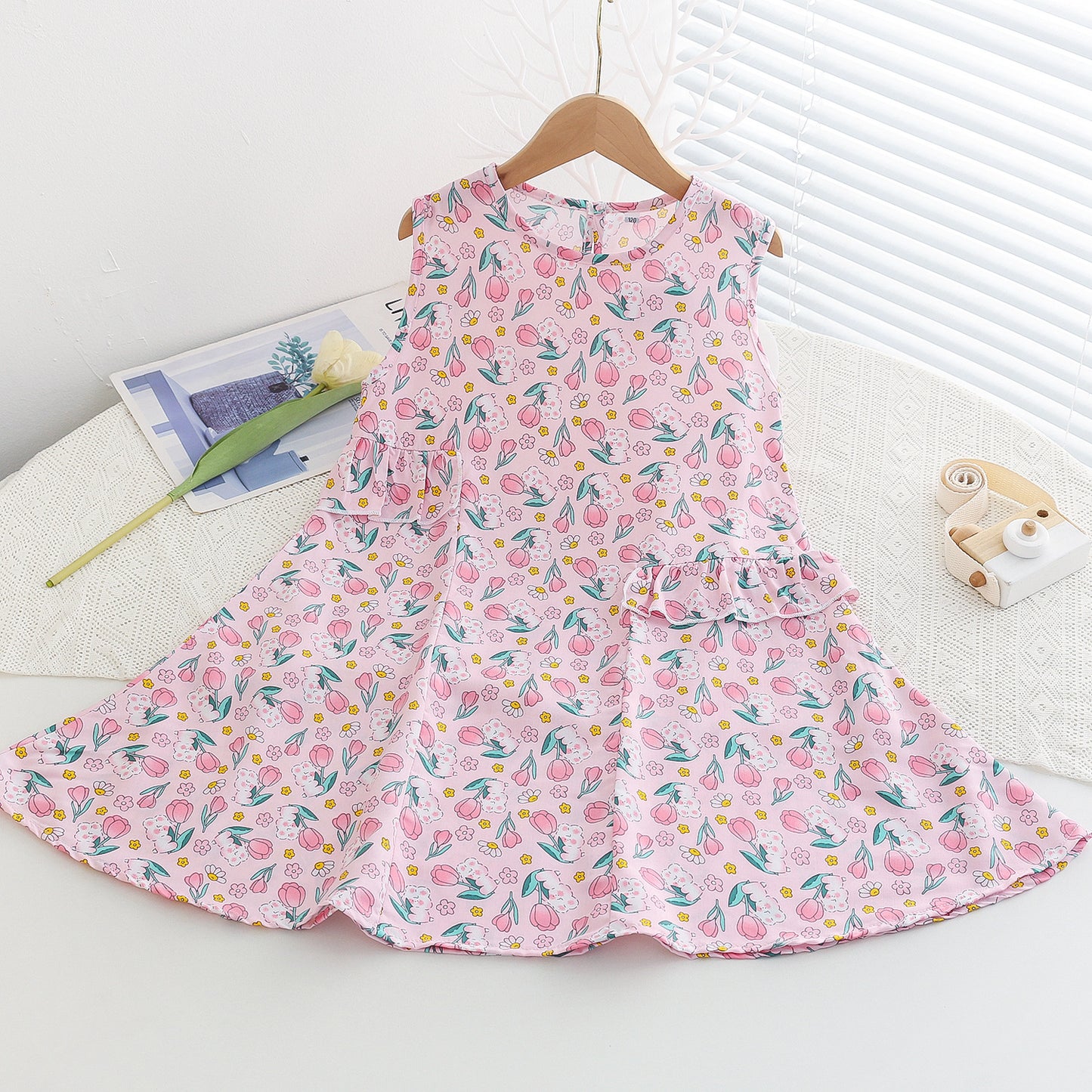 Children's Floral Cotton Thick Summer Medium Large Artificial Children's Dress