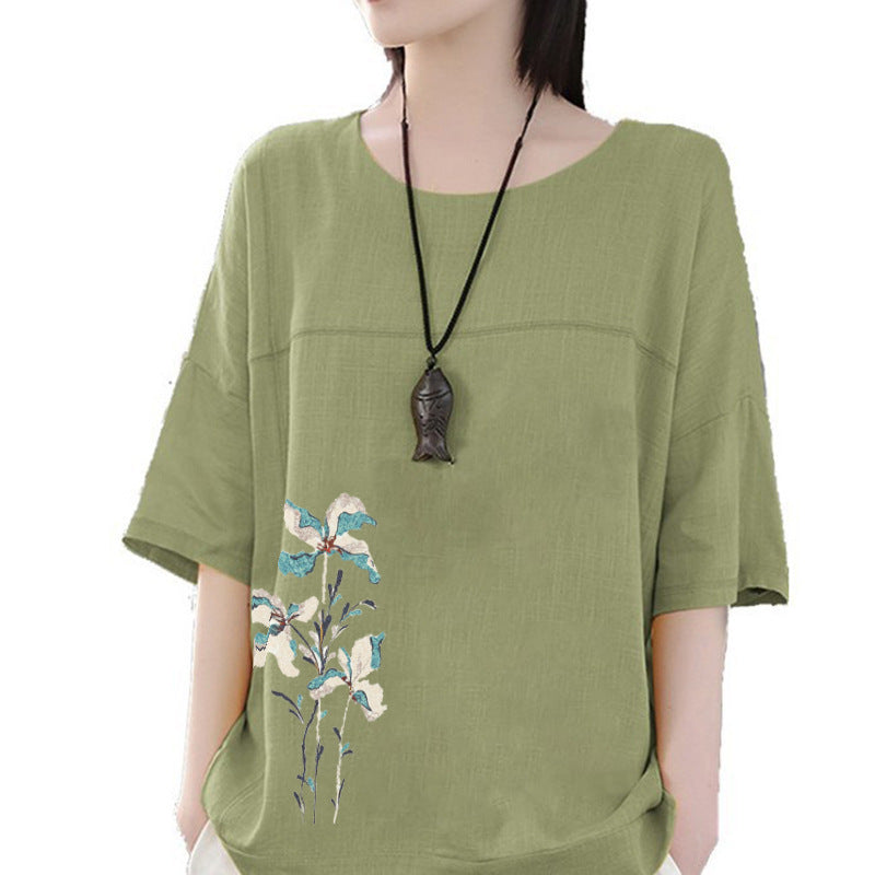 Women's Casual Short-sleeved Cotton Linen Loose Bottoming Shirt Women's T-shirt