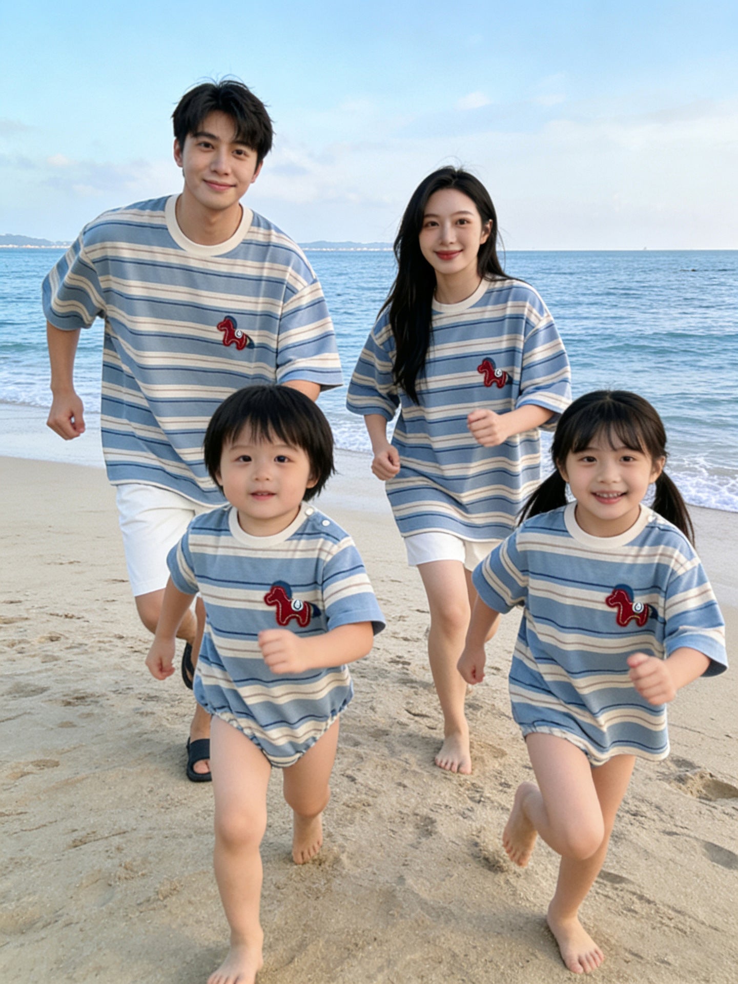 Style Fashionable Simple Contrast Color Casual Striped T-shirt Loose Slimming Parent-child Outfit