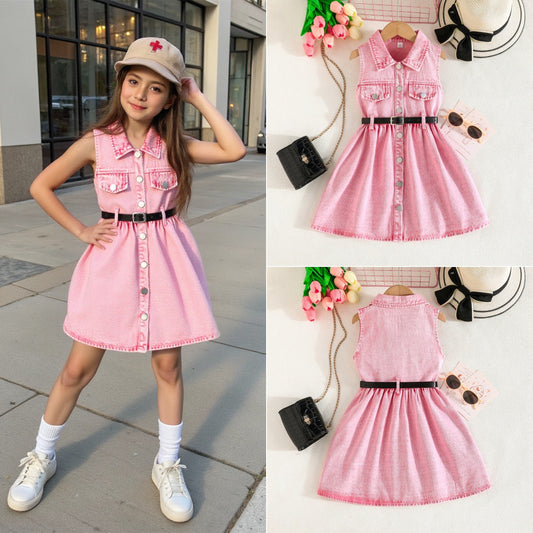 Summer Sleeveless Denim Belt Fashion Skirt Children's Dress