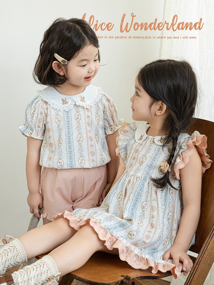 Children's Sweet Bubble Sleeve Cage Fashionable Blouse Children's Dress