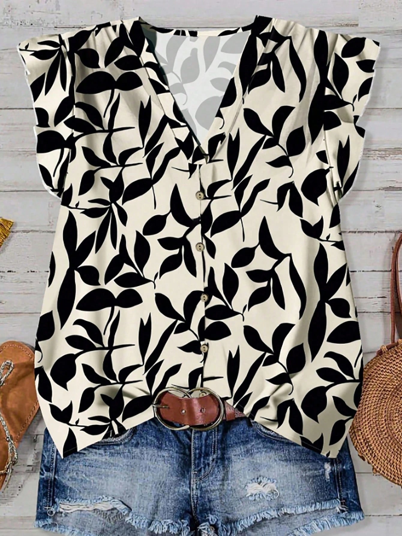 Women's Casual Elegant Cap Sleeve Loose Shirt Source Blouse